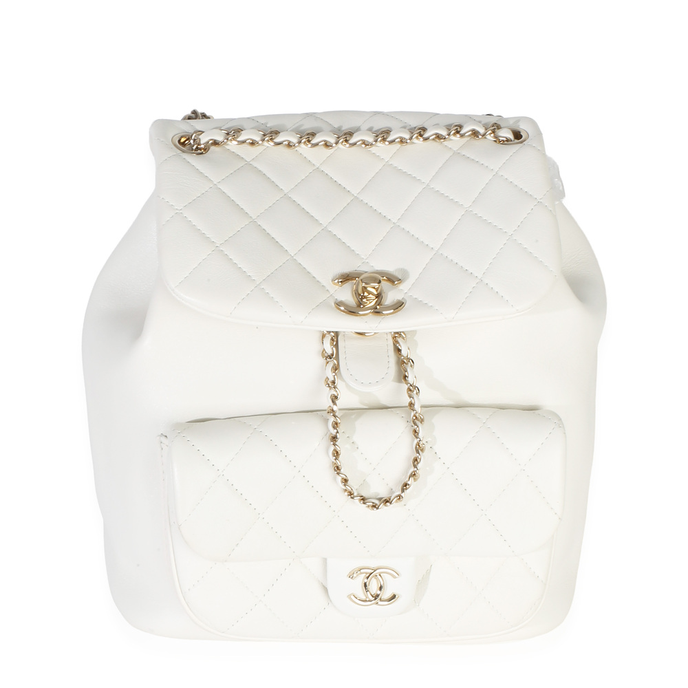 Chanel White Quilted Lambskin Small Duma Drawstring Backpack